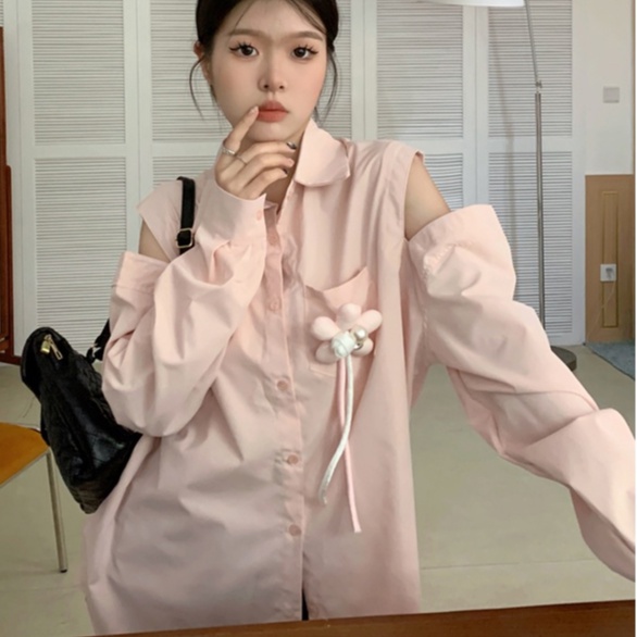 ZHELIHANGFEI Áo Sơ Mi Nữ Tay Dài Hở Vai Thời Trang Cá Tính