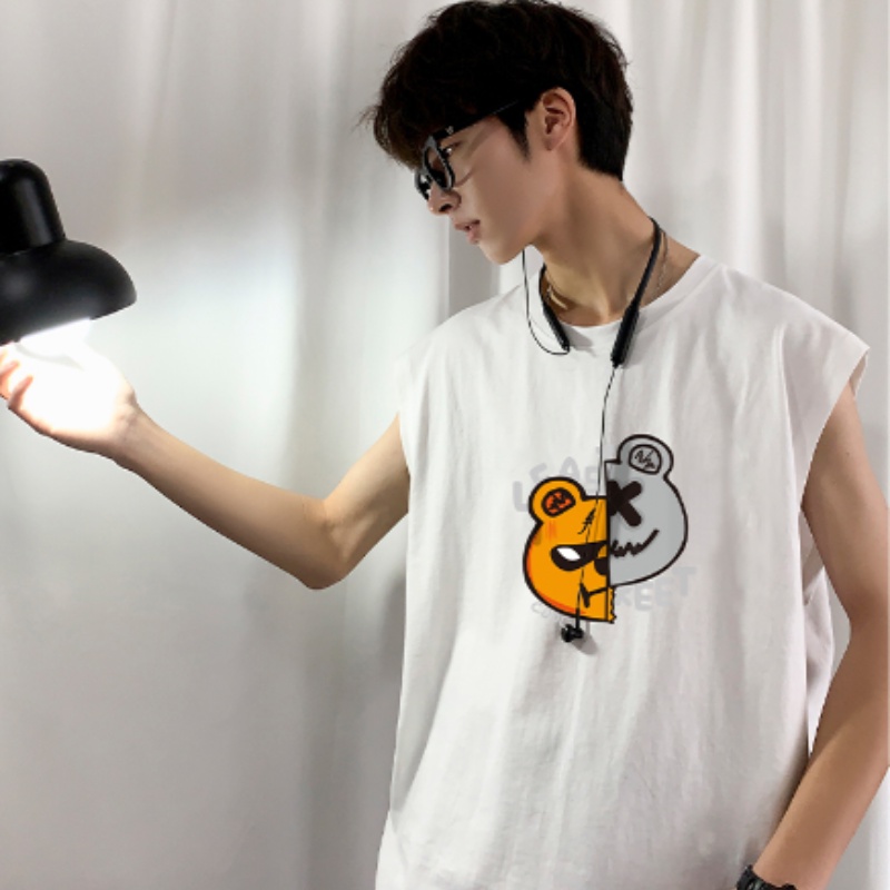 Áo thun sát nách IFNICEFUTURE dáng rộng bằng vải cotton in họa tiết hoạt hình dễ thương độc đáo