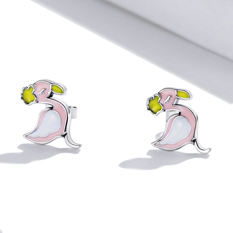 BAMOER Bông Tai bạc 925 HìNh Chim HồNg HạC ThờI Trang