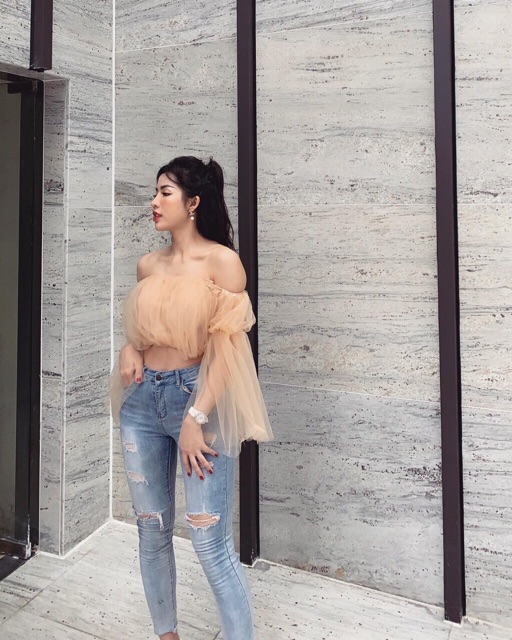 Áo voan trễ vai tiểu thư