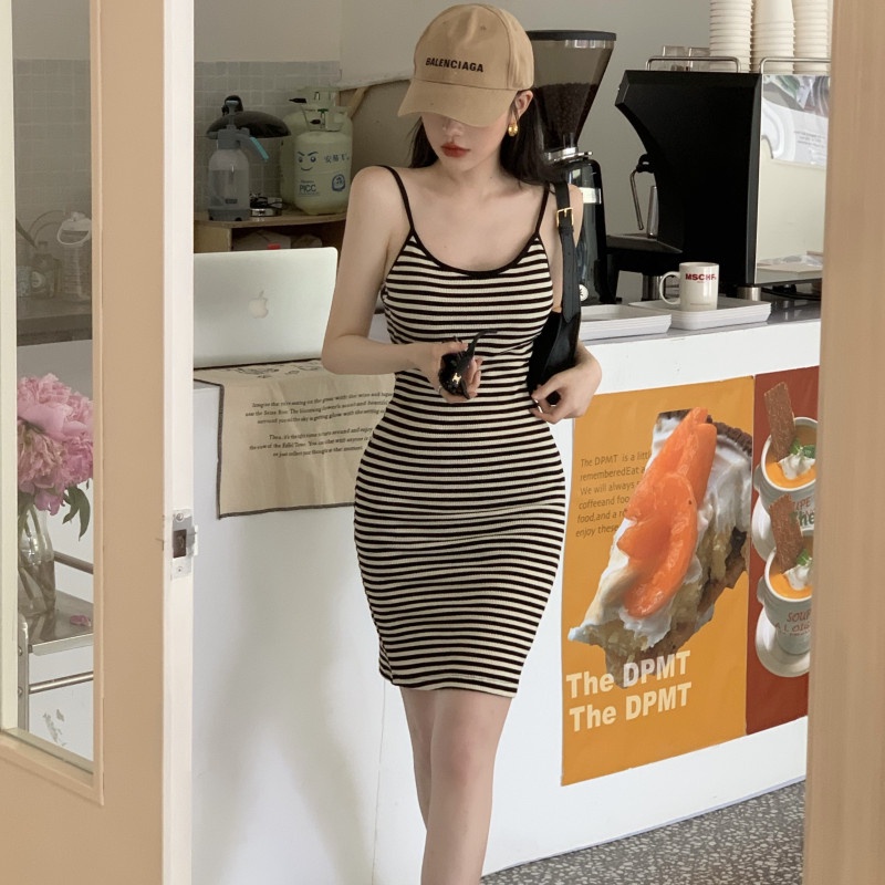 Đầm Hai Dây Họa Tiết Kẻ Sọc Thời Trang Mùa Hè Quyến Rũ Cho Nữ