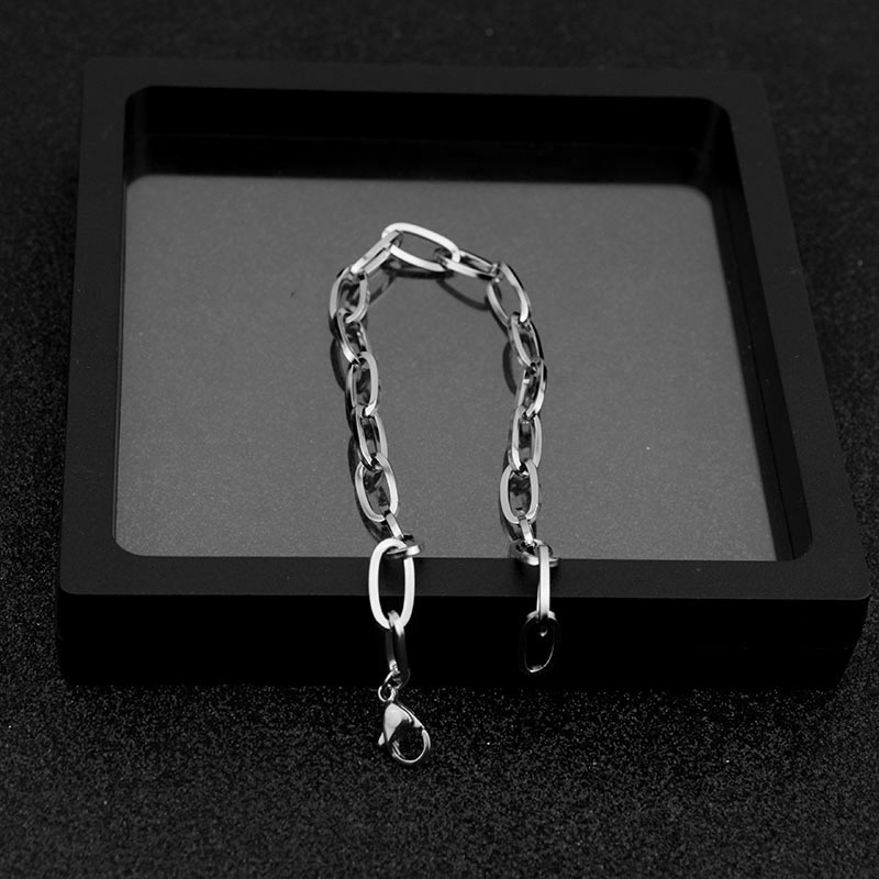 Vòng tay nam nữ chuỗi xích dẹt BROO vòng tay đôi màu bạc đơn giản phong cách Hàn Quốc