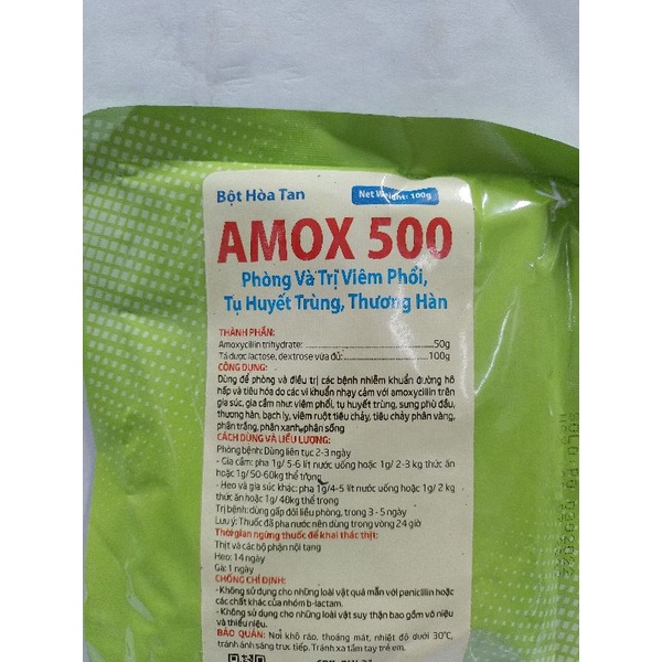 Amox 500 100 gram thức ăn cho thú cưng hsd 26/07/2024