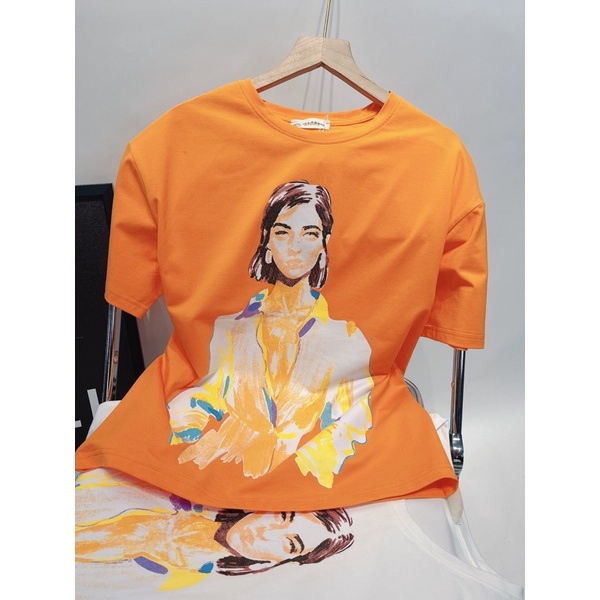 Áo thun in hình cô gái, có ảnh thật shop chụp, chất thun cotton ko pha nilong nha