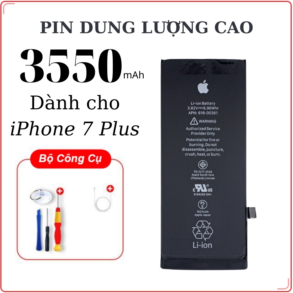 Pin iPhone 7 Plus dung lượng cao, chính hãng tiêu chuẩn EU, dung lượng 3550mAh, Bảo hành 6 tháng