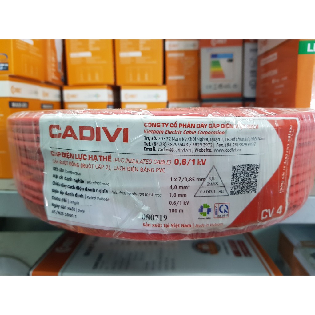 Dây điện cadivi CV4.0 ( Dây đơn, Cuộn 100m)