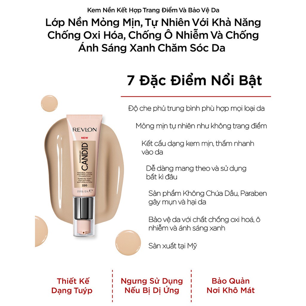 Kem nền chuyên nghiệp Revlon PhotoReady Candid™ Natural Finish Anti-pollution 22ml