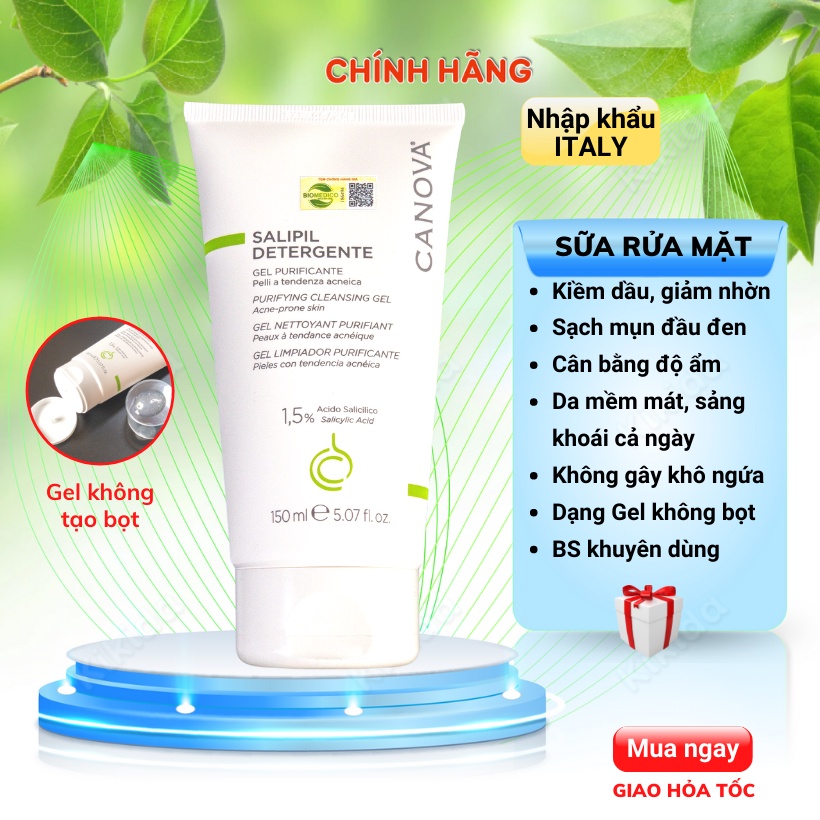 Sữa rửa mặt cho Da dầu mụn da nhạy cảm sạch sâu cấp ẩm CANOVA 150ml dạng Gel không bọt se khít lỗ chân lông