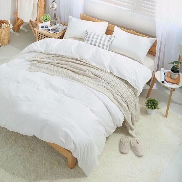 Set Chăn Ga Gối Poly Cotton Trắng Trơn Hàn Quốc | BigBuy360 - bigbuy360.vn
