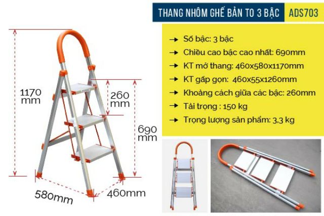 Thang nhôm 3 bậc, thang thắp hương