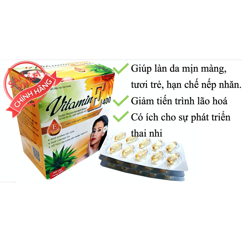 Vitamin E Đại Uy (Hộp 100 Viên) giúp làn da mịn màng tươi trẻ