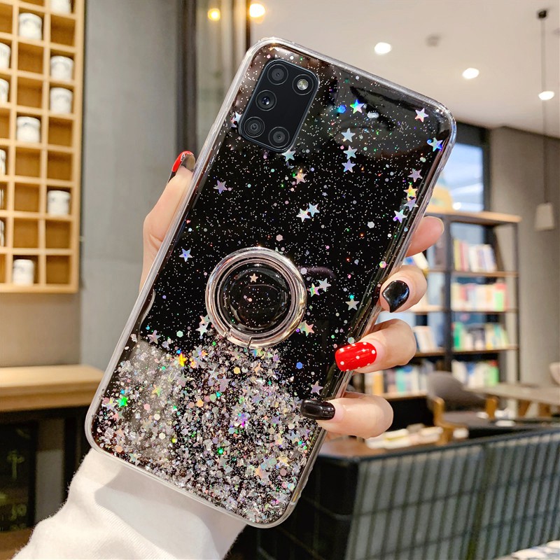 Star Glitter Soft Case OPPO A54 A15 A15S A52 A92 A53 A5 A9 2020 A12 A3S A5S A57 A39 A7 A83 F9 F11 Pro Soft Case With Ring