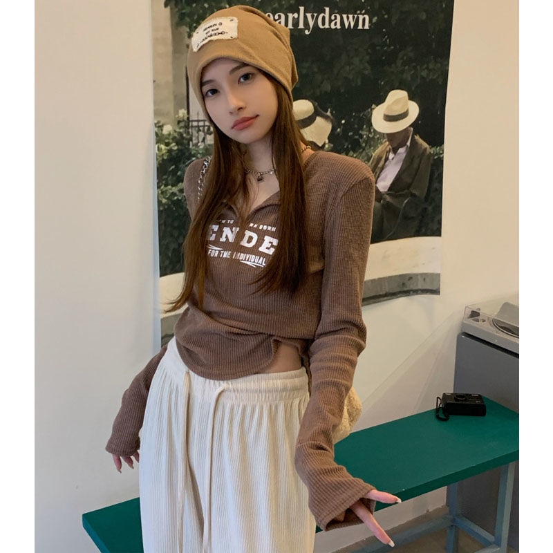 Plus Áo Thun Tay Dài In Chữ Đơn Giản Phong Cách Hàn Quốc Thời Trang Xuân Thu Cho Nữ