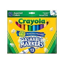 CRAYOLA ULTRA-CLEAN WASHABLE MARKERS 12 ( Bút lông nét dày 12 màu Crayola , có thể tẩy rửa được)