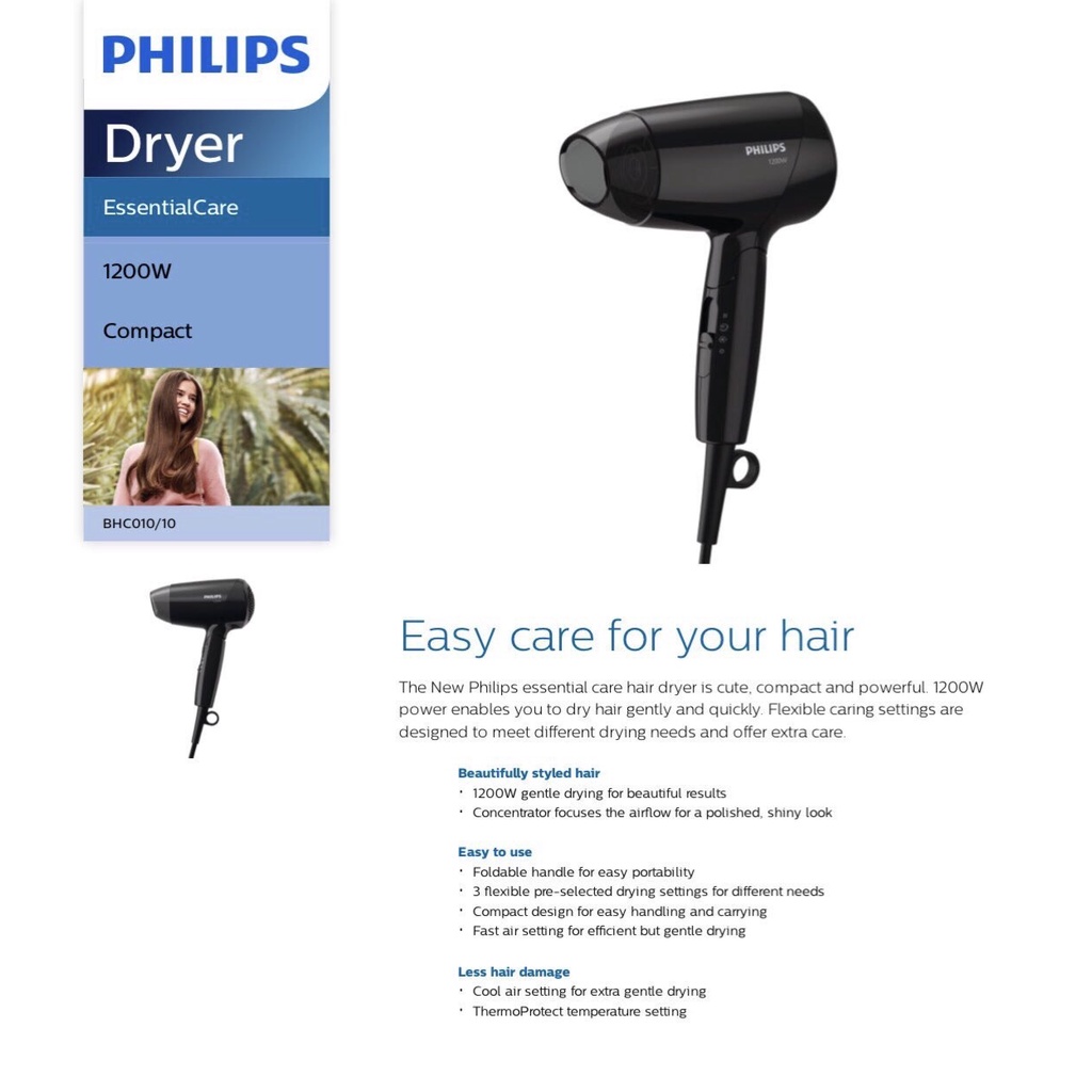 Máy sấy tóc mini Philips BHC010  - Hàng chính hãng - Bảo hành 24 tháng