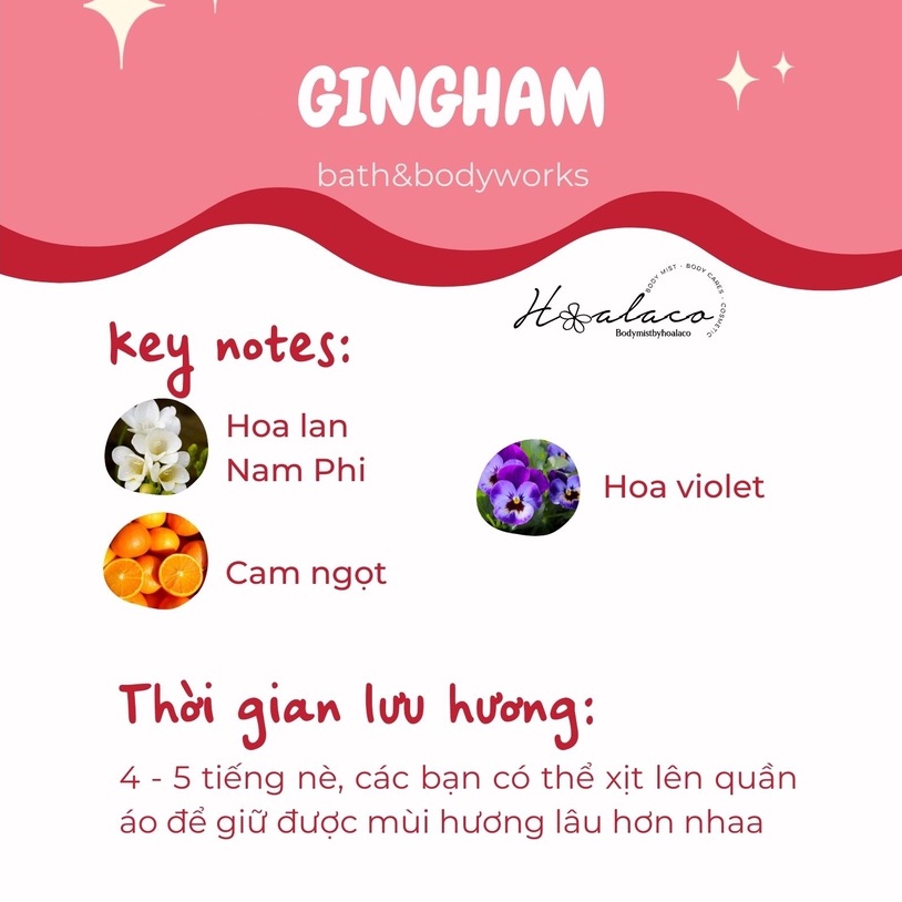 BODY MIST Xịt thơm toàn thân GINGHAM Bath body works