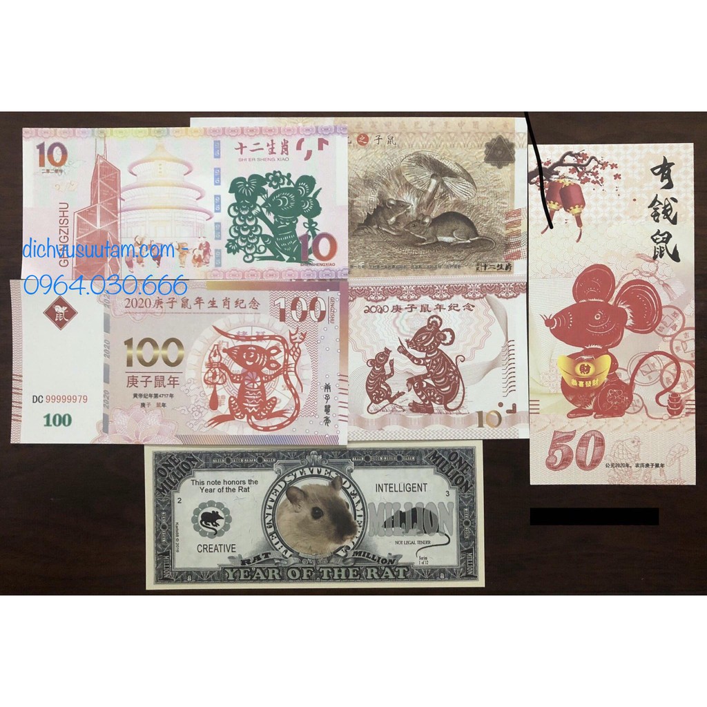 Bộ 6 Tờ Tiền Lưu Niệm Hình Con Chuột Khác Nhau