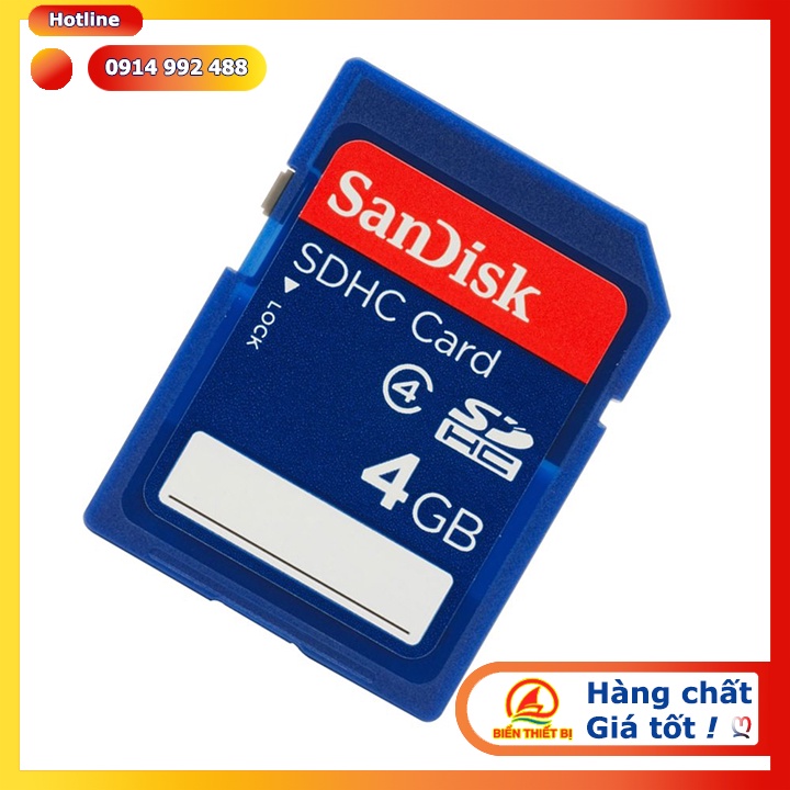 Thẻ nhớ SD Sandisk 4GB Class cho máy tính công nghiệp, Laptop, máy ảnh, PDA và các thiết bị điện tử khác.