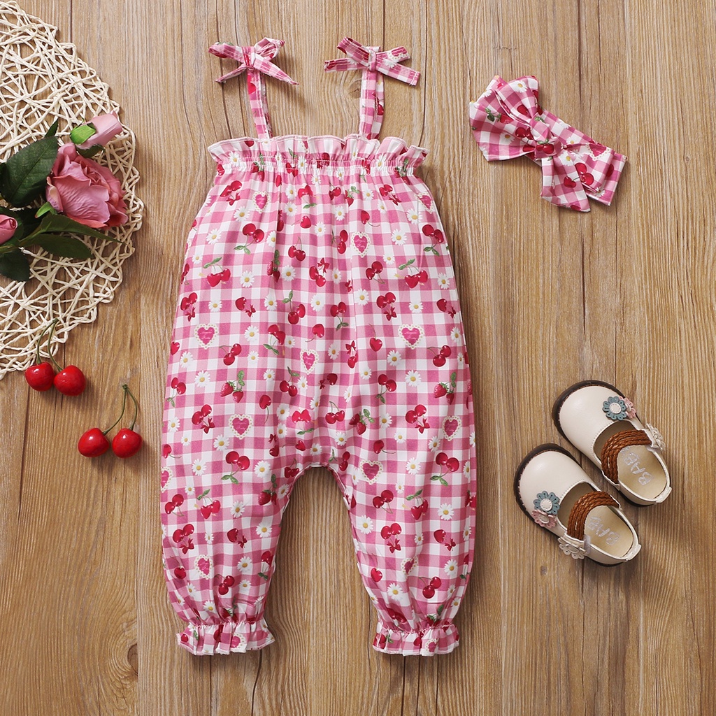 Áo liền quần hai dây Mikrdoo họa tiết hoa xinh xắn và băng đô thời trang dành cho bé gái sơ sinh