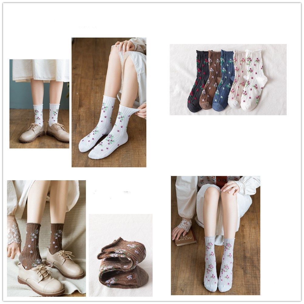 Đôi tất trơn phối ren hoa đơn giản phong cách Nhật Hàn nhiều màu sắc tùy chọn cho nữ