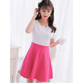 Đầm xoè công sở elly trắng phối hồng THE XUCHU_76 - 1892682