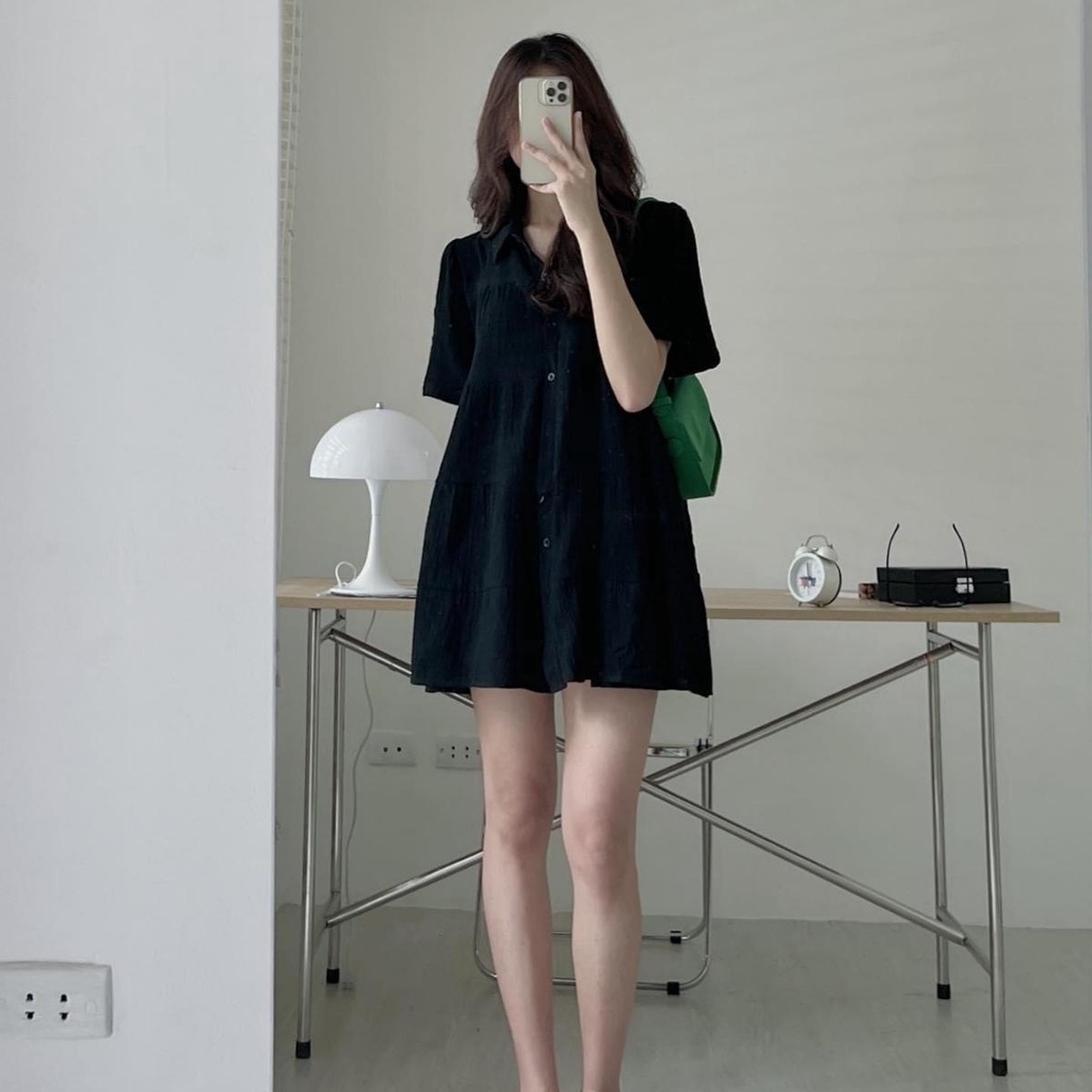 Váy BABYDOLL Cổ Sơ Mi Tay Lỡ Xinh Xắn