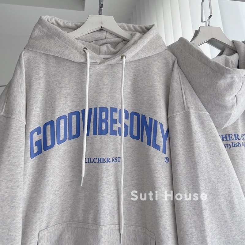 Áo Hoodie GOODVIBES Màu Xám Trắng Muối tiêu Form Rộng Unisex - Suti House