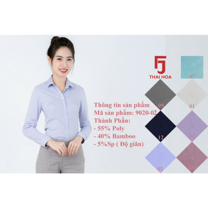 Áo Thái Hòa vải sợi tre cao cấp co giãn nhiều màu xanh nhạt nhẹ nhàng 9020 9037