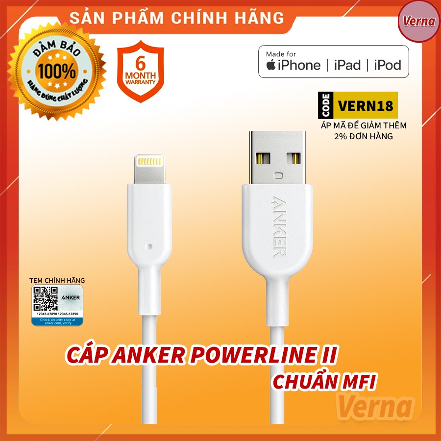 Cáp sạc ANKER Powerline II Lightning - dài 0.9m - A8432 - Chính hãng