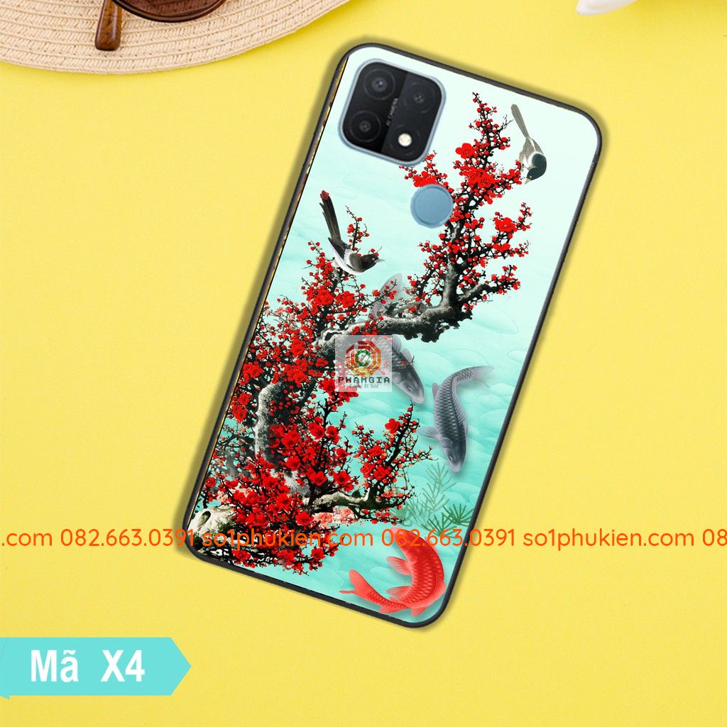 Ốp lưng ép kính Oppo A15 hình thư pháp, cá koi, hổ nhiều mẫu đẹp