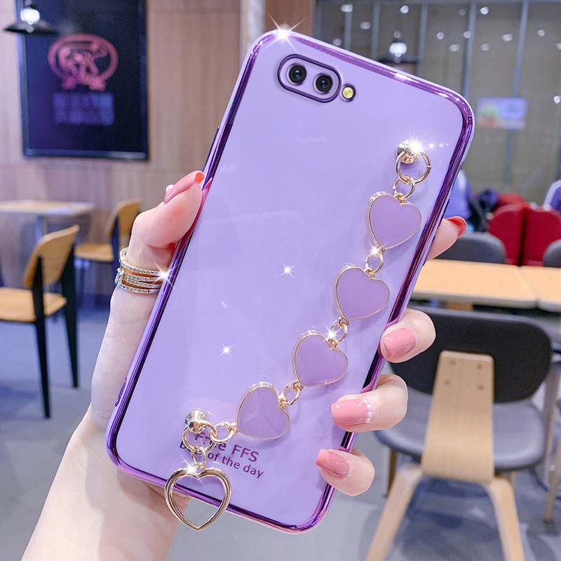 Ốp Điện Thoại Kết Cấu Sang Trọng Có Vòng Tay Trái Tim Cho Oppo A3S A12E