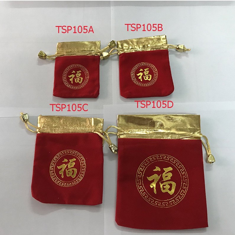 TSP105 - Combo 10 Túi gấm đỏ in chữ phúc.