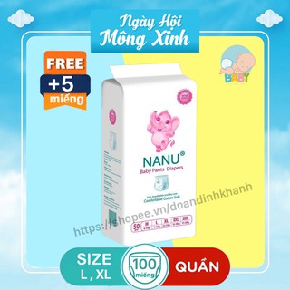 Bỉm / tã / bỉm quần dán nanu dk0800 size l / 100 miếng + tặng thêm 10 miếng - hàng xuất nhật