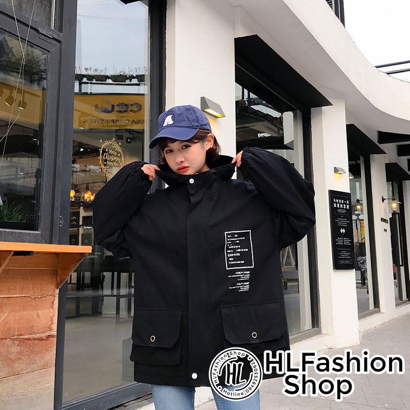 [Mã FAMARAL1 giảm 10K đơn 50K] Áo khoác nam nữ kaki 2 lớp Túi in chữ, áo khoác jean HLFashion