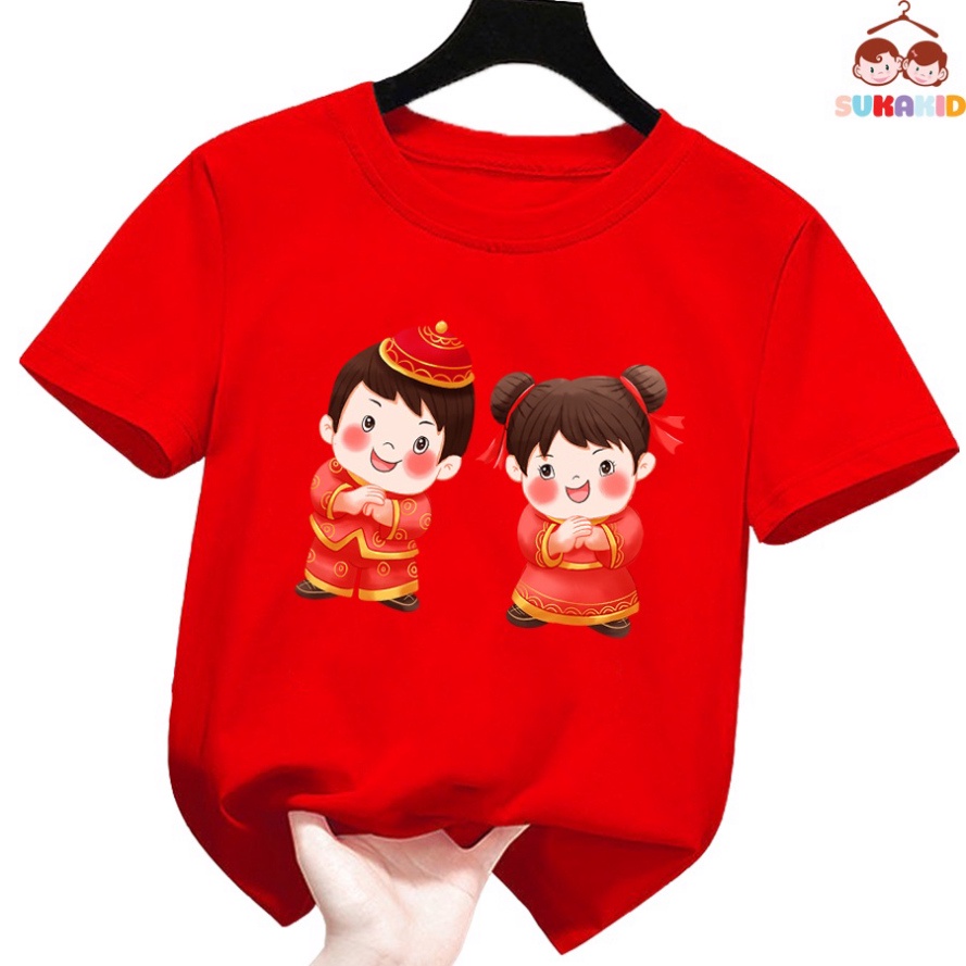 Gía sỉ Áo thun tết cho bé hình 2 bé chúc tết ( Bé trai và gái) áo cho bé từ 6kg-30kg.AT01.