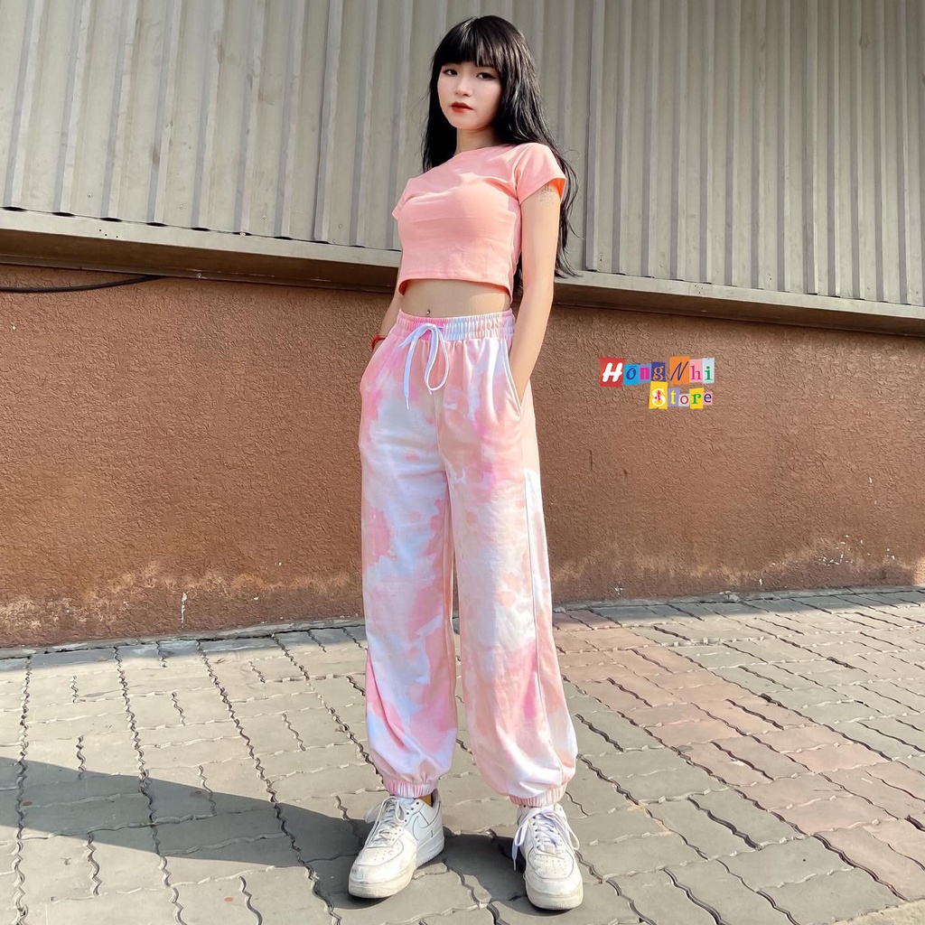 Quần Jogger 3D Ulzzang Unisex Jogger Loang Màu Bo Lai Cam Hồng - MM