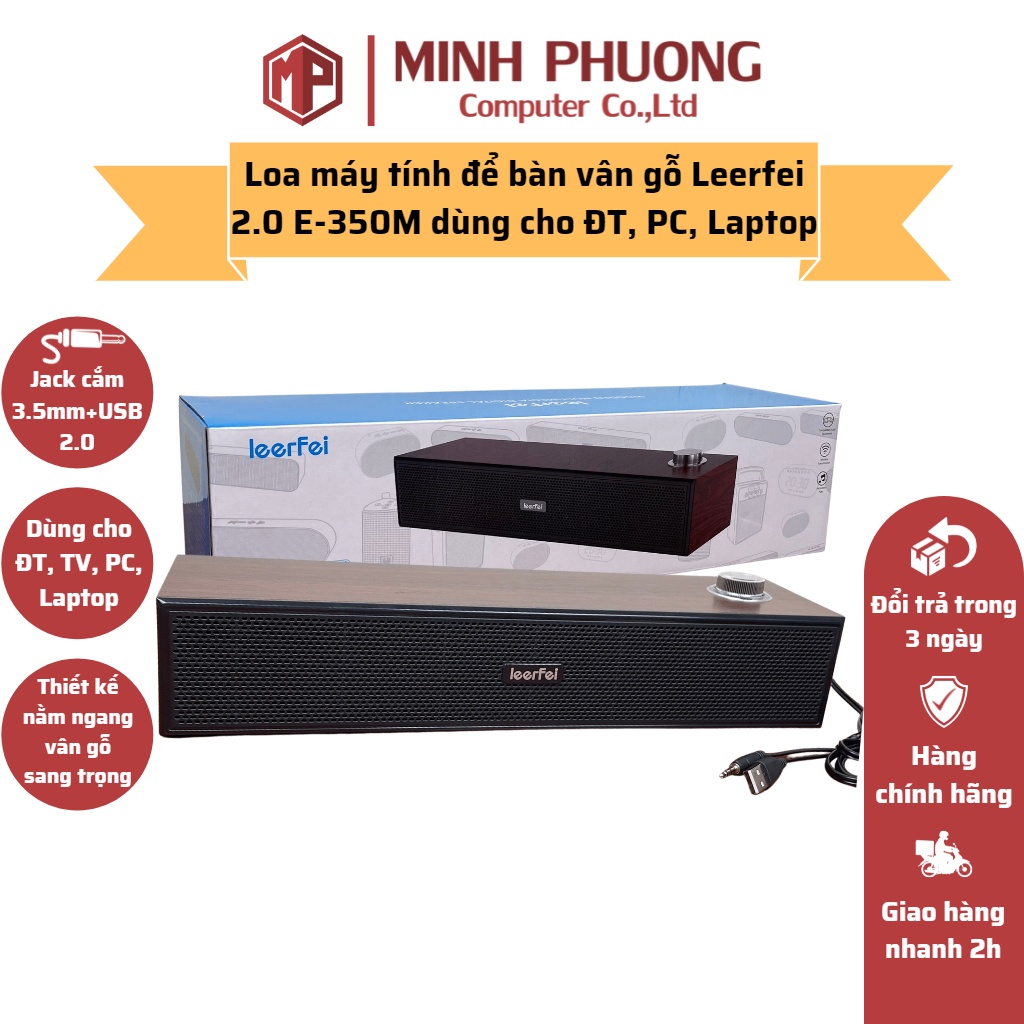 Loa máy tính để bàn vân gỗ Leerfei 2.0 E-350M dùng cho ĐT, TV, Laptop
