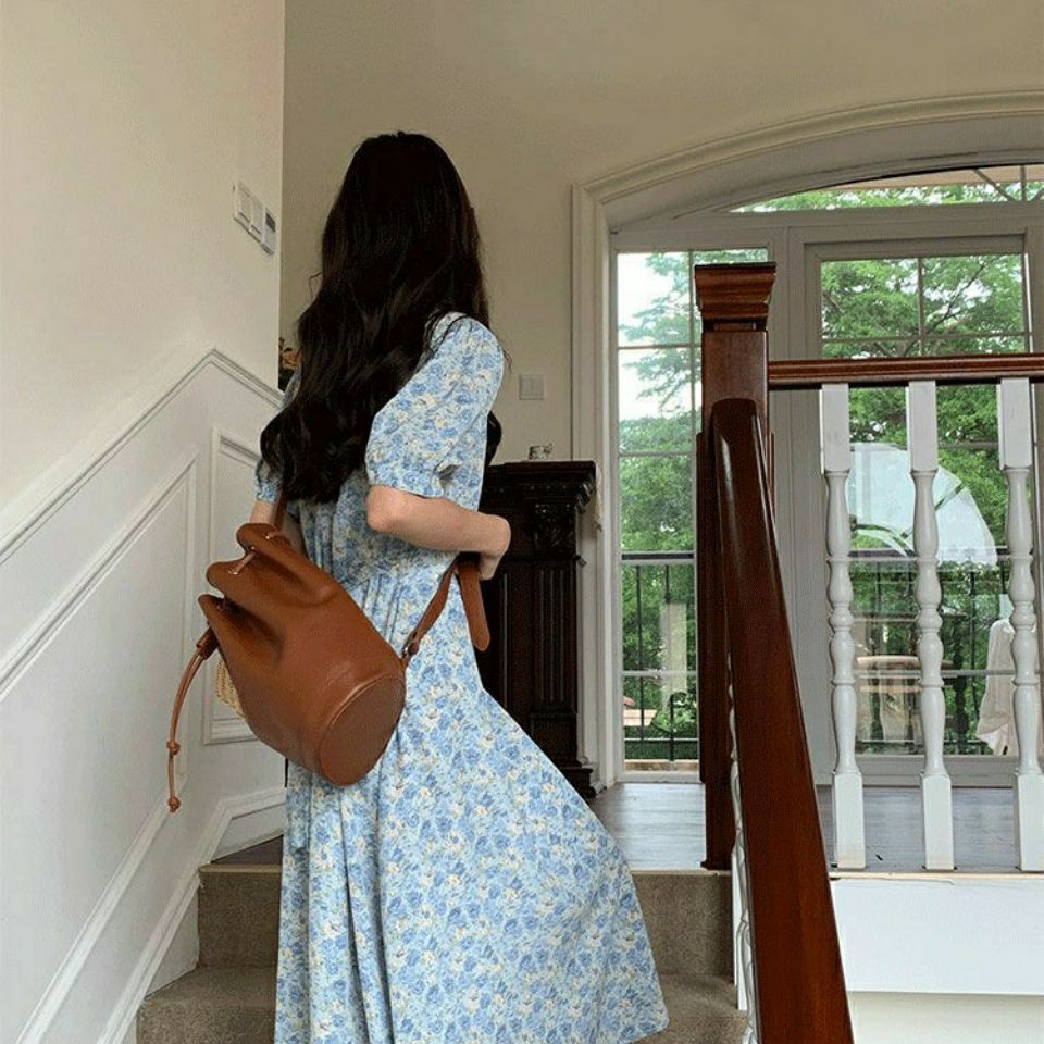 Đầm Chữ A Cổ Chữ V In Họa Tiết Hoa Nhỏ Phong Cách Pháp Thời Trang Mùa Hè Mới Cho Nữ