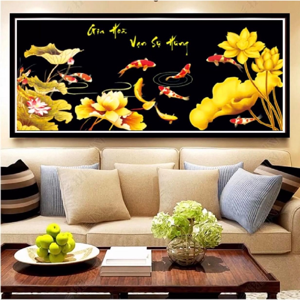 [Xả kho] Tranh đính đá Gia Hòa Vạn Sự Hưng - KT: 105x50cm - Tranh chưa gắn đá