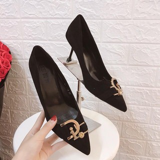 Giày cao gót Guốc Dior khoá kép kim loại cao cấp gót ly 5cm.
