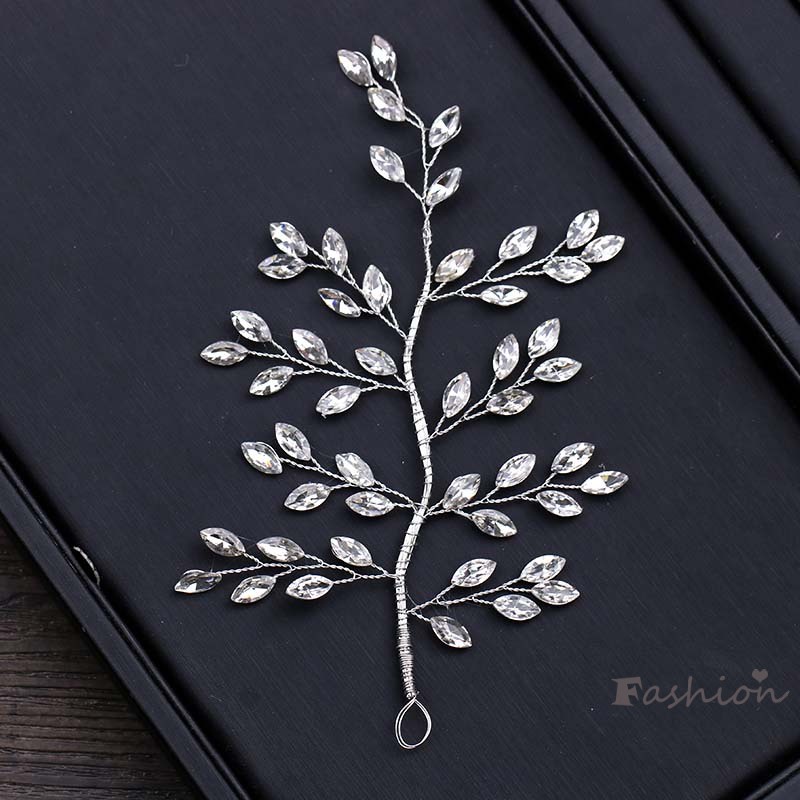 Phụ Kiện Cài Tóc Hình Cành Cây Đính Đá Pha Lê Màu Bạc Xinh Xắn Cho Cô Dâu