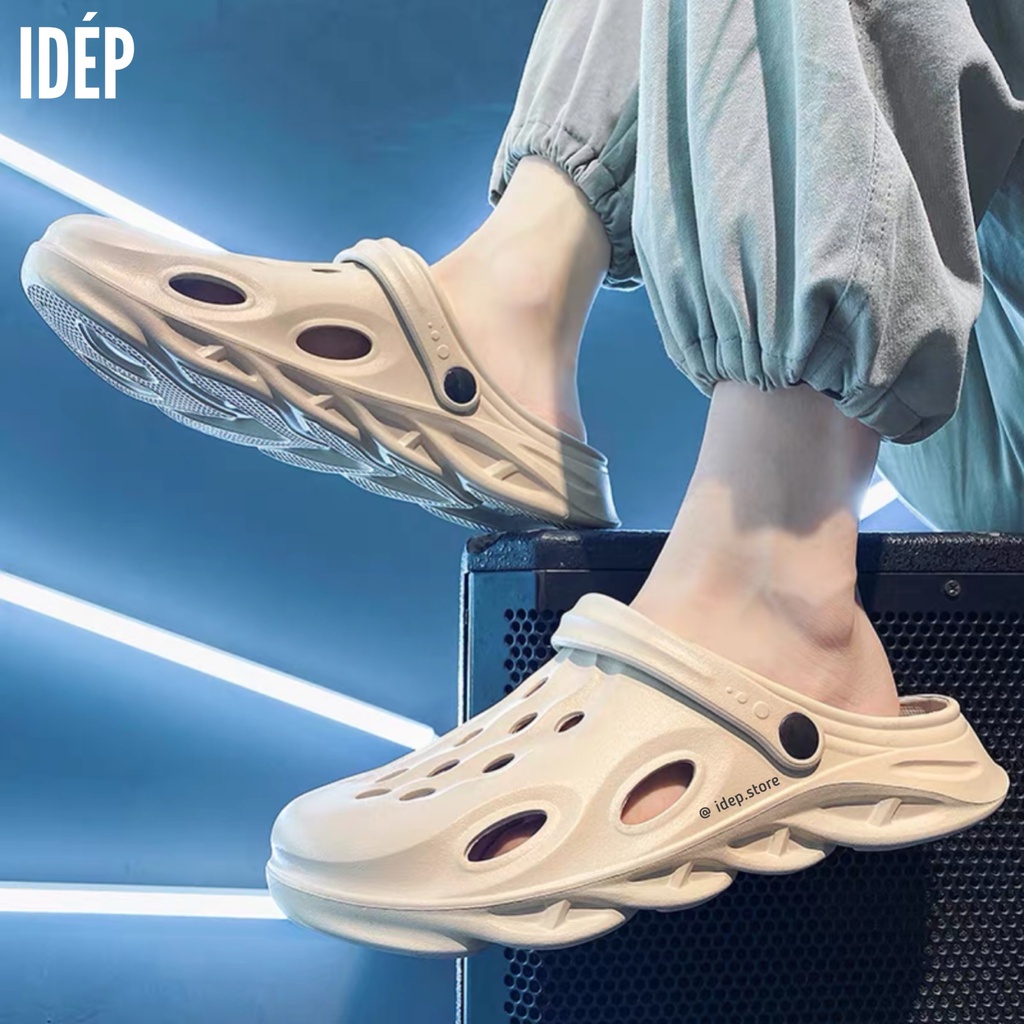 𝐢𝐃É𝐏 𝐒𝐋𝟎𝟒𝟖 Dép crocs nam gợn sóng đế cao dày 4cm siêu nhẹ đi mưa- Giày sục nhựa lười lỗ lưới bít mũi chất EVA độc lạ
