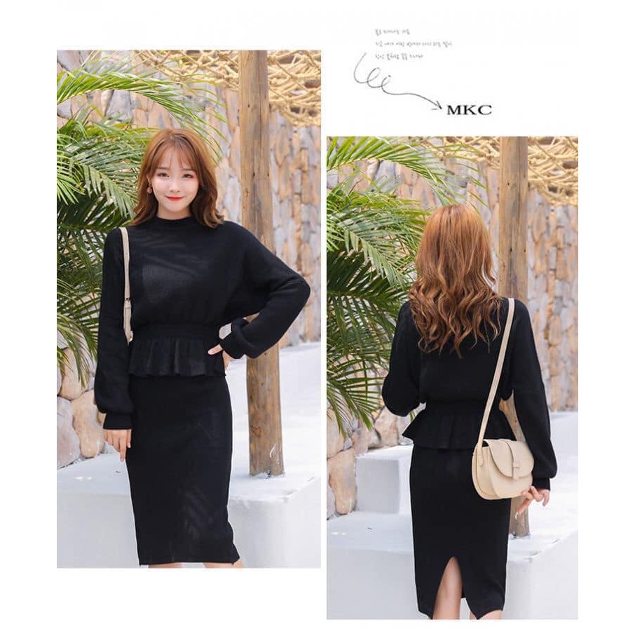 💥SET ÁO LEN PEPLUM - CHÂN VÁY XẺ SAU💥