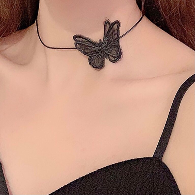 Vòng cổ choker nữ hình bướm vải dây chuyền thời trang cá tính