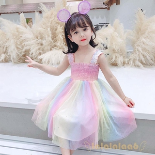 Đầm công chúa hai dây màu cầu vồng cho bé gái Laa6