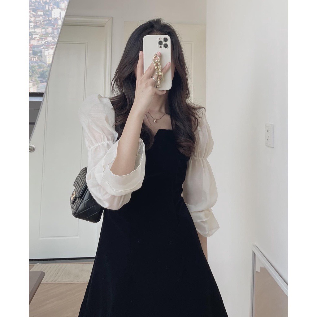 [Video]Váy xòe phối tay voan bo chun tiểu thư siêu xinh