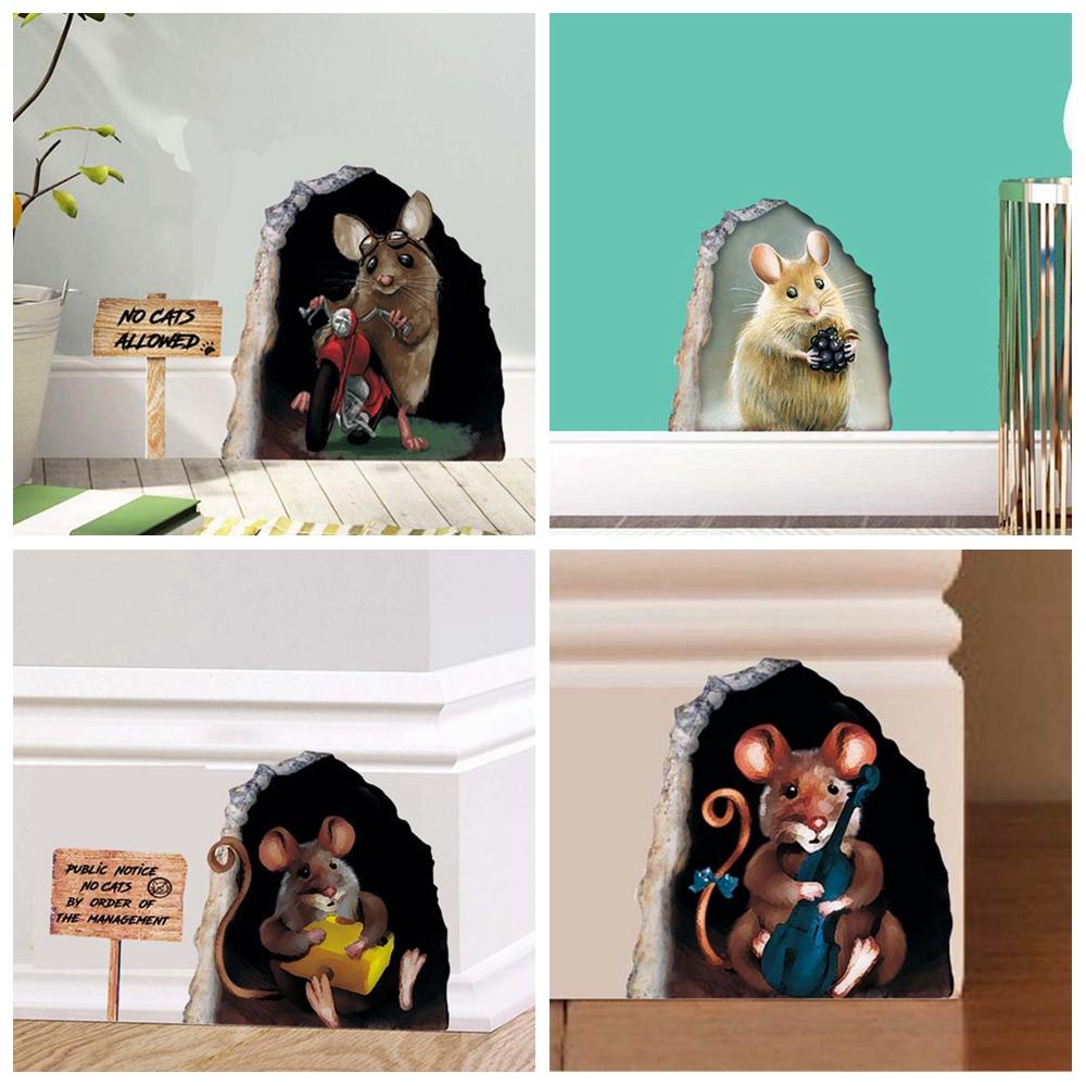 Miếng Dán Tường Trang Trí Hình Lỗ Chuột 3D Nghệ Thuật