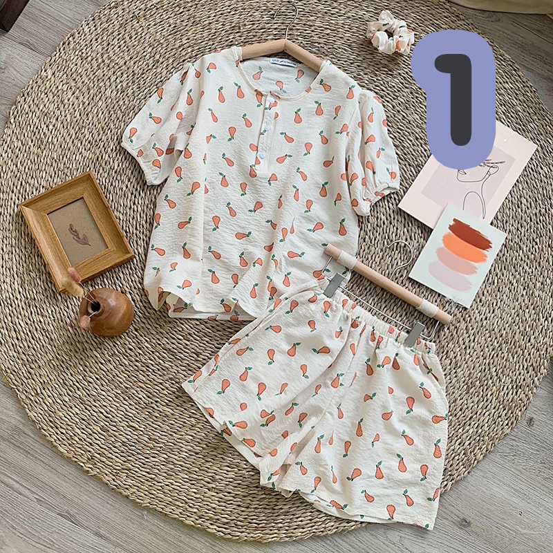 Set bộ đồ nữ áo babydoll + quần đùi hoa vintage (video/ảnh thật/sẵn)