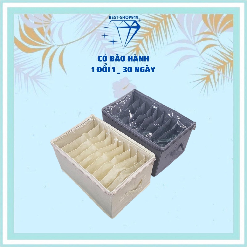 Hộp Vải Đựng Quần Áo Chia Ngăn Có Nắp Đậy Trong Suốt Khóa Kéo Tiện Dụng Thùng Đựng Quần áo Gấp Gọn Chia 6 7 9 12 Ngăn
