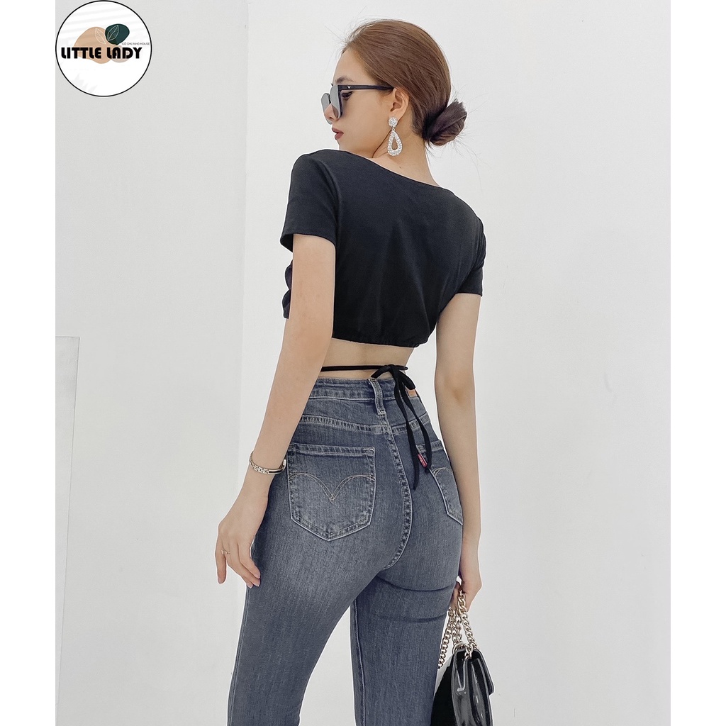 Áo Croptop Cổ V Kiểu Khoét Ngực Bigsize Dưới 70Kg Cột Dây Eo "V"